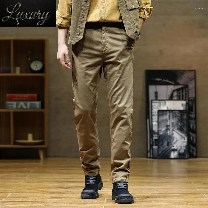 Pantalones para hombres Pantalón recto Algodón Llegada Primavera Verano Casual Moda Largo Cargo Hombres Estiramiento Caqui Vintage Golf Pantalón Masculino