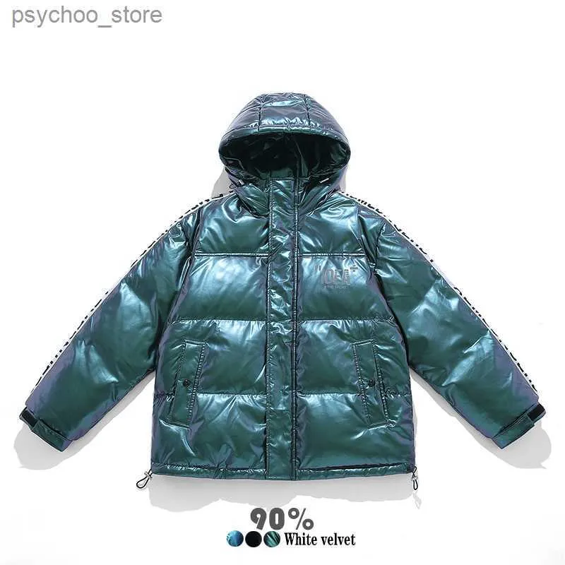 Men's Down Parkas Shiny Short Hooded Winter New Thickening Trend Duck Warmth Fashion Casual Loose Down Jacket Men Q230831
