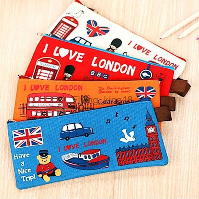 Kalem Çantaları Kawaii Londra Asker Oxford Kalem Kutusu Kutusu Dosya Kılıfı Tutucu Depolama Öğrenci Kırtasiye Okul Ofis Hediyesi 10 PCS HKD230831