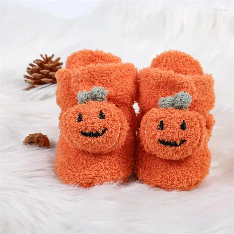 Boots Halloween Shoes Bootie For Baby 0 6 12 18 Months Cute Pumpkin Fleece Slippers Born First Walkers