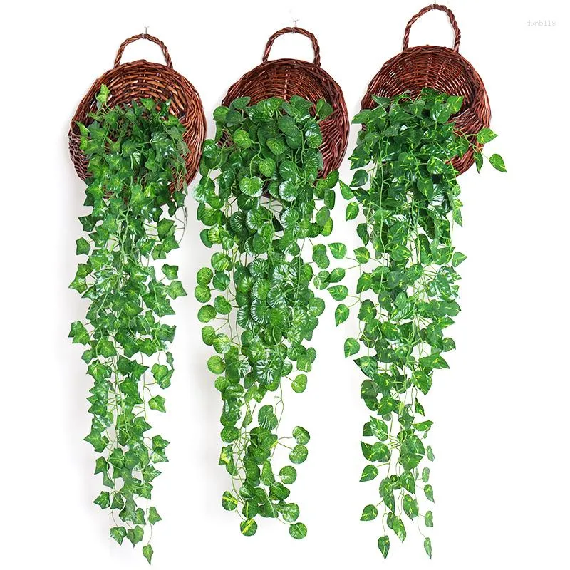 Flores decorativas 2 pc/lote artificial falso pendurado videira plantas de seda flor árvore folhas uva hera verde guirlanda casa vertical jardim parede