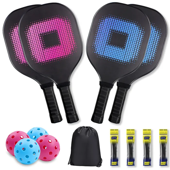 Raquettes de squash Ensemble de palettes de pickleball avec 4 raquettes de pickleball en bois 4 balles 4 bandes antidérapantes Sac de transport portable pour les sports intérieurs/extérieurs 230831