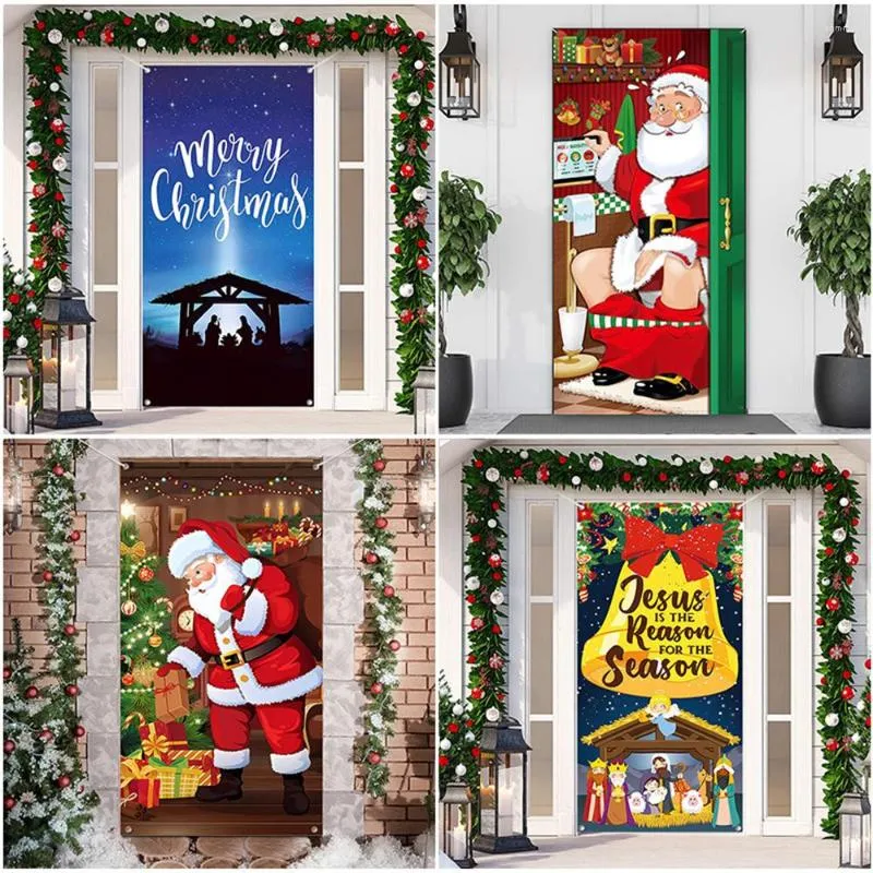 Rideau de porte de noël 90x200cm, tapisserie d'arbre de noël, père noël, bonhomme de neige, décor de joyeux noël pour la maison, décoration de l'année