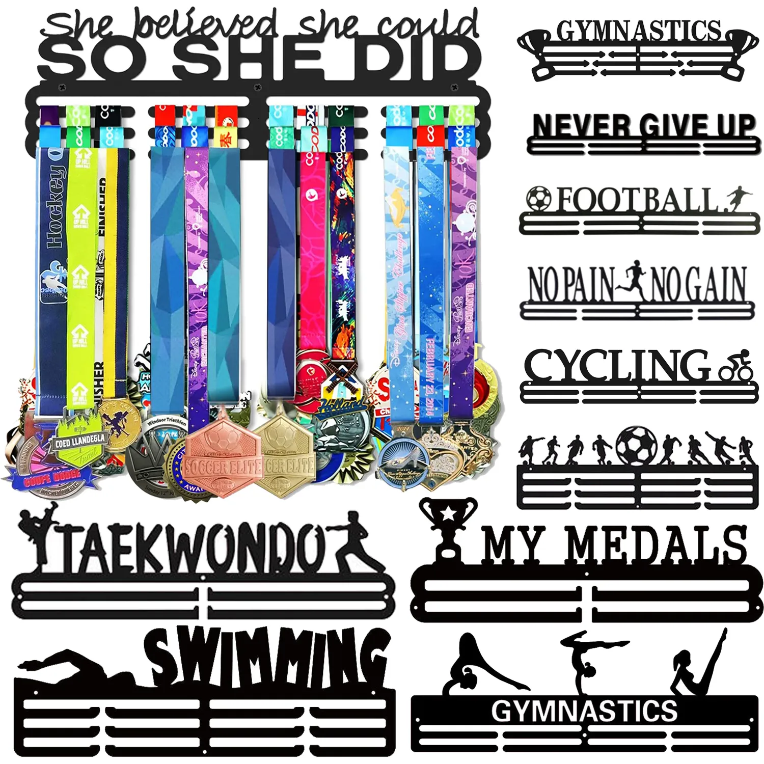 Haczyki Rails Sport Medal wiszący wspornik Wieszkier Multi Running Wall Office Rack Żelazny wystrój styl Wyzwanie Wyzwanie Triathlon Hooks Uchwyt 230830