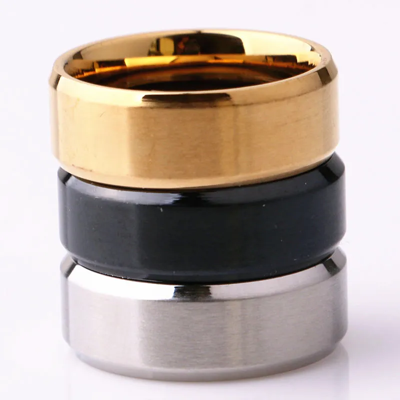 Fedi nuziali all'ingrosso 50 pz/lotto oro nero argento colore uomo 8mm acciaio inossidabile gioielli moda anelli a fascia marca 230831