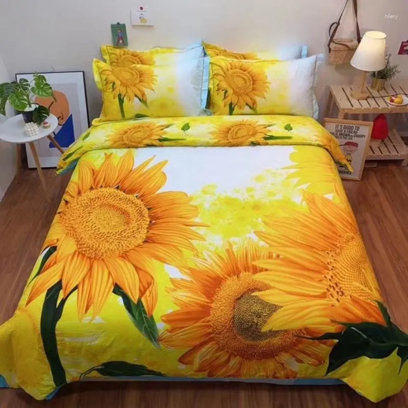 Bedding Sets Four-Piece Cotton 3d Printing Plant Flower Bed Sheet Active Sunflower Quilt Cover Double Supplies Heat Preservation And Warm