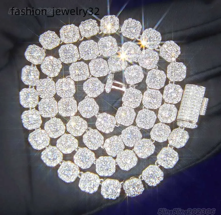 Custom d Vvs Moissanit Diamant Kubanische Gliederkette S925 Silber 8mm 12mm Große Tenniskette Solid Back Hiphop Halskette