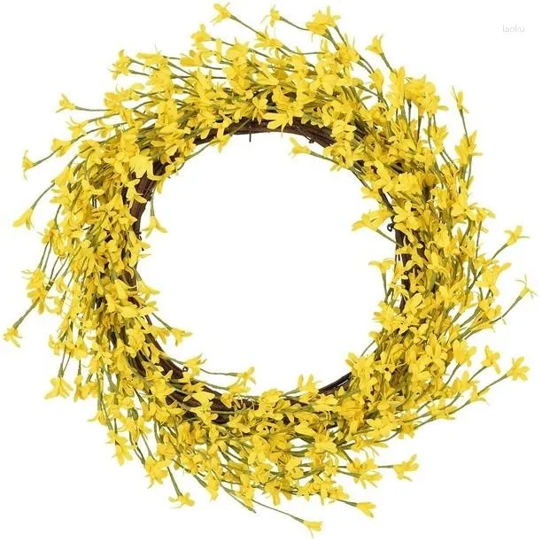 Dekorativa blommor Coolmade Artificial Forsythia Flower Wreath Yellow Door Spring/Summer For With Ribbon Hanger