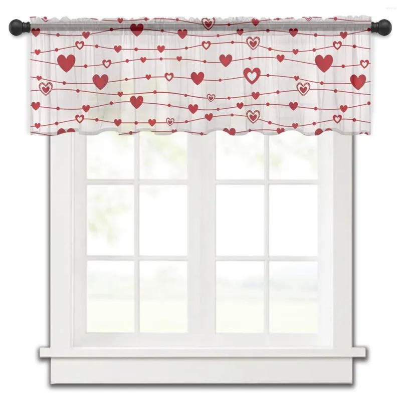 Rideau amour le jour de la saint-valentin, petite fenêtre en Tulle transparent, court, chambre à coucher, salon, décoration de maison, rideaux en Voile