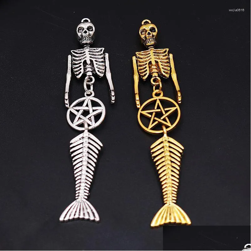 Charms 2pcs Mixte Pentagramme Skl Sirène Pendentif Couple Collier Boucles D'oreilles Accessoires En Métal Bricolage Charme Bijoux Artisanat Fabrication P1107 Drop Dhd7S