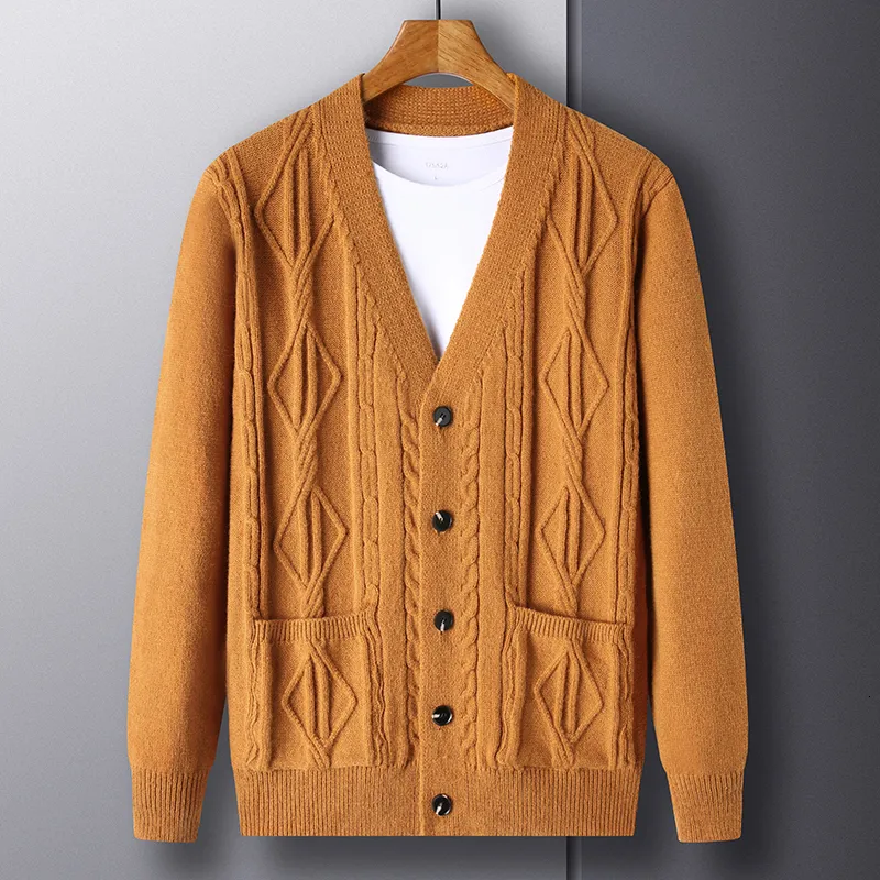 メンズのセーターが肥厚したカーディガンダイヤモンド格子縞の厚いウール暖かいファッション長袖カジュアル230830