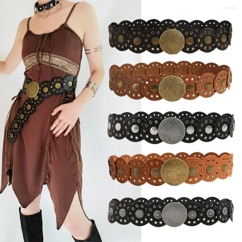 Pasy retro damski pasek średniowieczny barokowy w stylu barokowym okrągłym pustym metalowym metalowym szerokim dysk Feminin Ceinture Pase