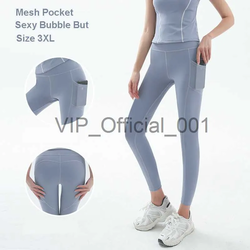 2023 Lulemon Dupes Sport Yoga Leggings Kvinnor Push Tights Woman Mesh Pocket Fitness Wear Plus Size 3XL Workout Running Pant X0831