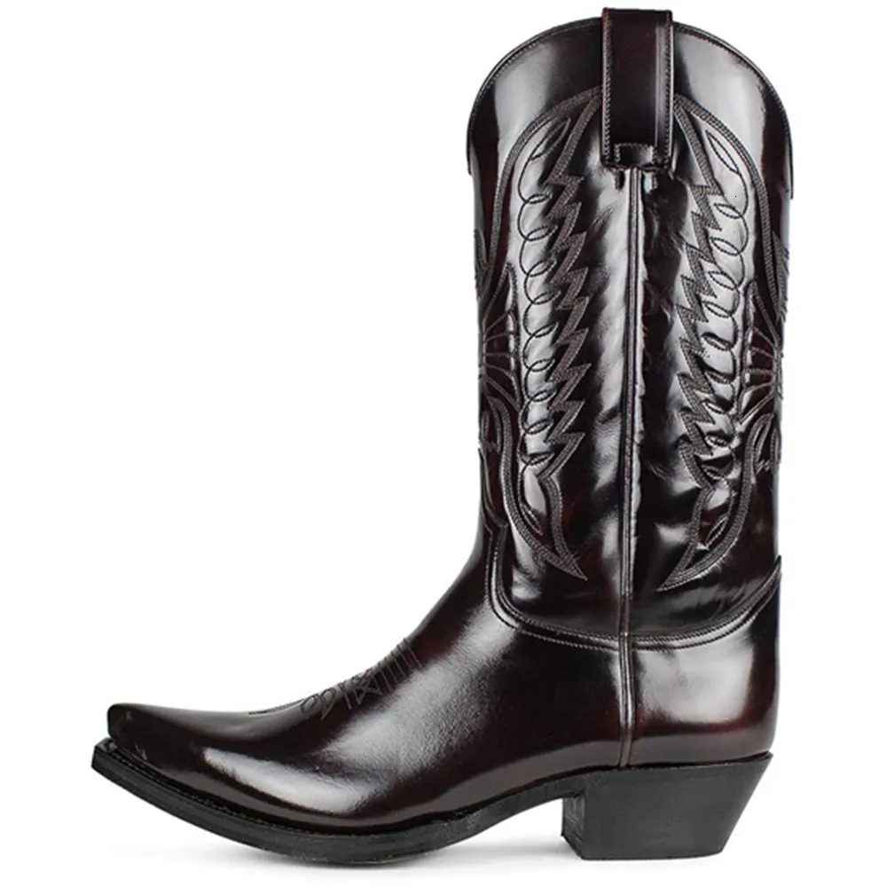 Stivali Uomo Western Cowboy Scarpe Invernali In Pelle Ricamate