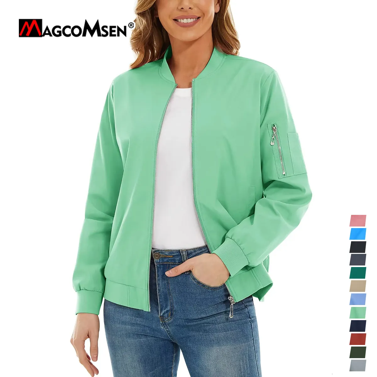 يمزج صوف المرأة في Magcomsen سترات القاذفة النسائية zip-up معطف غير رسمي مع طيور الرياح مع 3 جيوب مقاومة للماء راكب الدراجة النارية المعاطف 230830