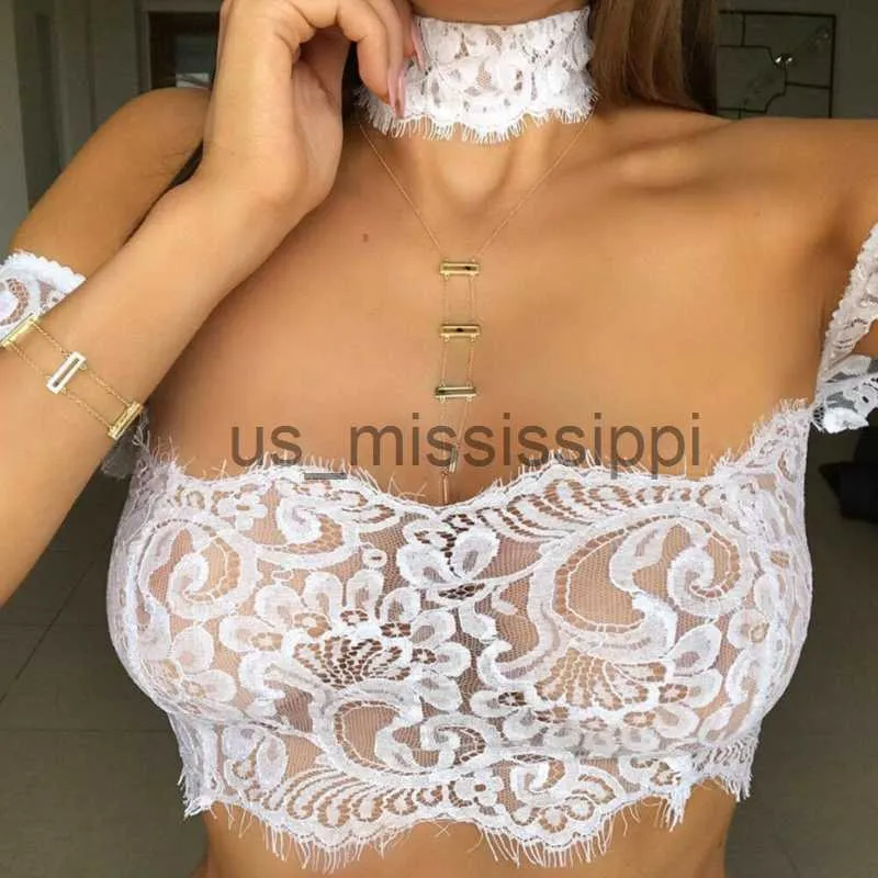 Andere Gesundheitsschönheitsartikel Sexy Frauen Spitze Schulterfrei Tube Tops Trägerlos Durchsichtig Kurzarm Sommer Kurze Dessous Crop Top Unterwäsche x0831