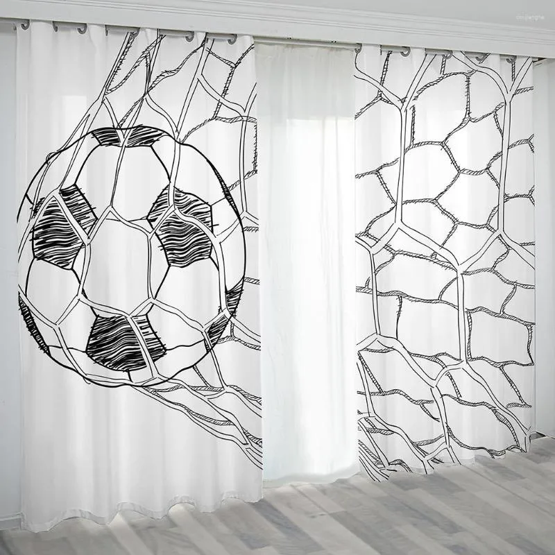 Gardin 3D Childern Boy White Football Soccer Kids 2 Pieces Thin Drapes Darking Window For Living Room Bedroom Home Decor Hook