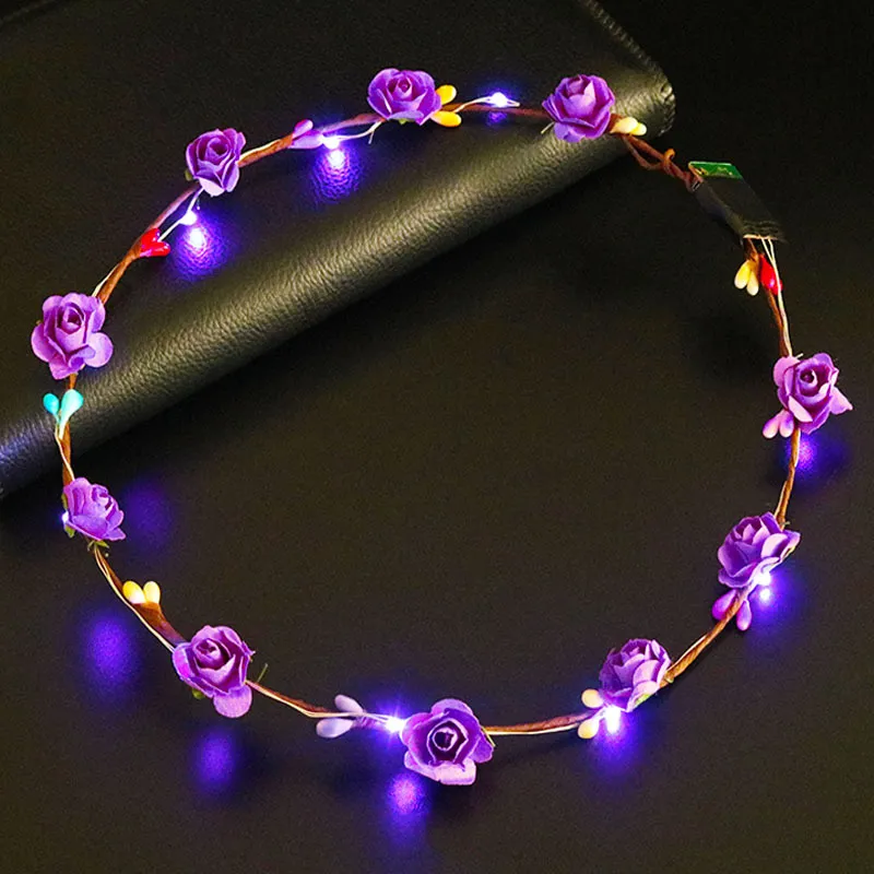 Christmas Holiday Flashing LED Hairbands Strings Glow Flower Crown Headbands Light Birthday Party Garland