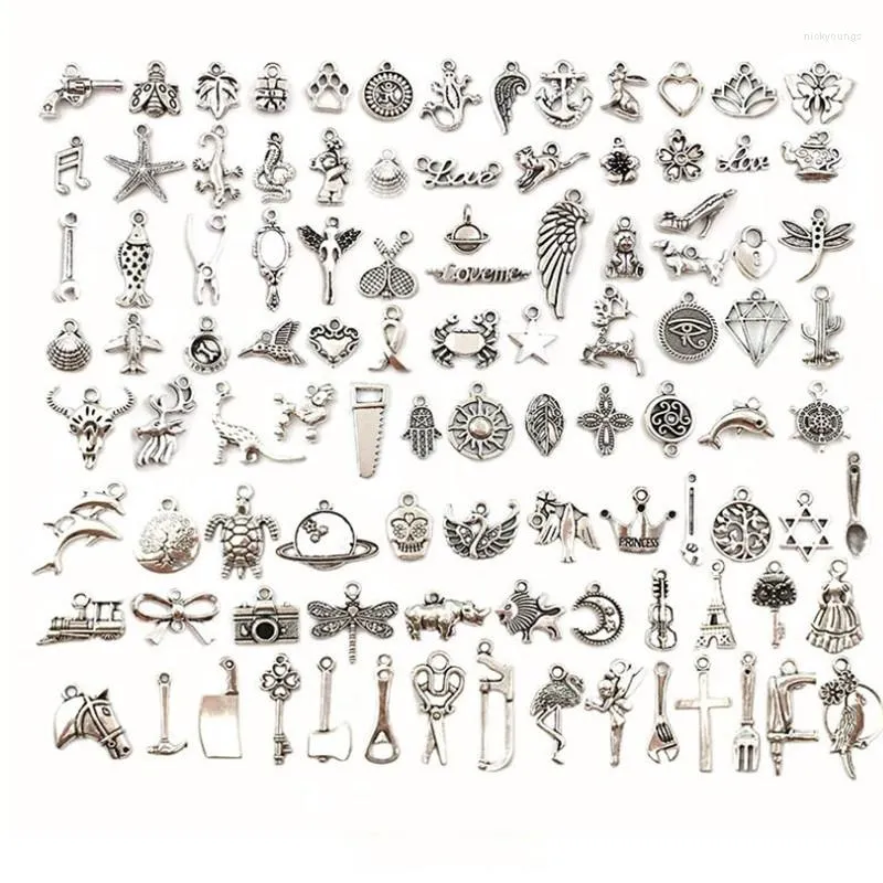 Terim toptan dökme lotlar mücevher yapmak karışık pürüzsüz tibet gümüş metal kolyeler için diy kolye bilezik 100 pcs 7-25mm
