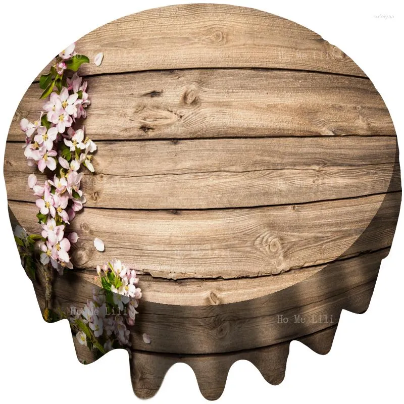 Table Cloth Spring Flowering Branches On Wooden Background Dust Proof Waterproof Round Tablecloth By Ho Me Lili Tabletop Decor