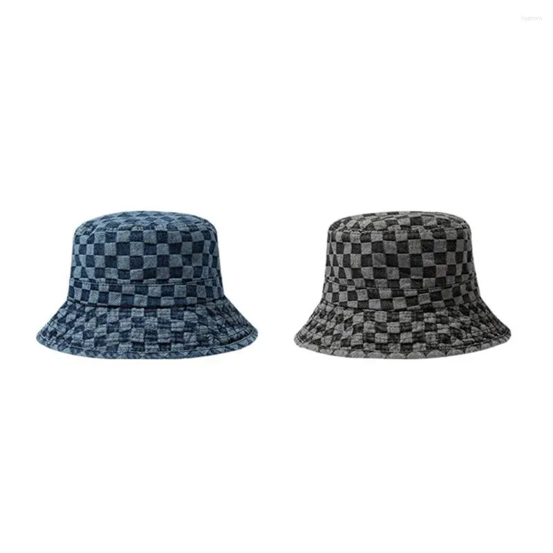 Bérets lanière couleur Pure casquettes pour femmes fille damier automne hiver bassin chapeau Cowboy seau femme chapeaux