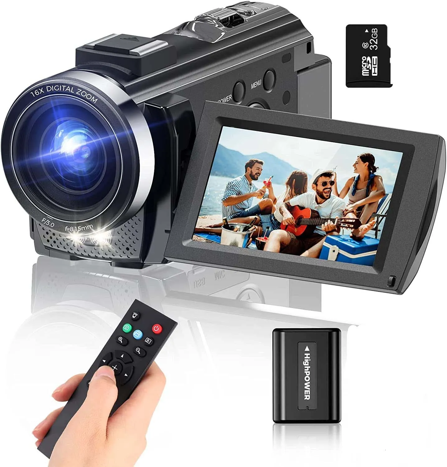 Videocámara de visión nocturna 4K digital con luz IR, zoom digital 20X,  grabadora de cámara de vlogging de  de 270°, compatible con  videocámara