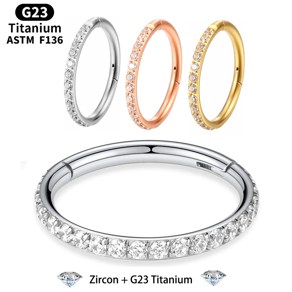 ASTM G23 Titanyum Septum Piercing Burun Halkası 16G CZ Menteşeli Segment Tıkırma Dudak Kulak Kıkırdak Küpe Delme Vücut Takı