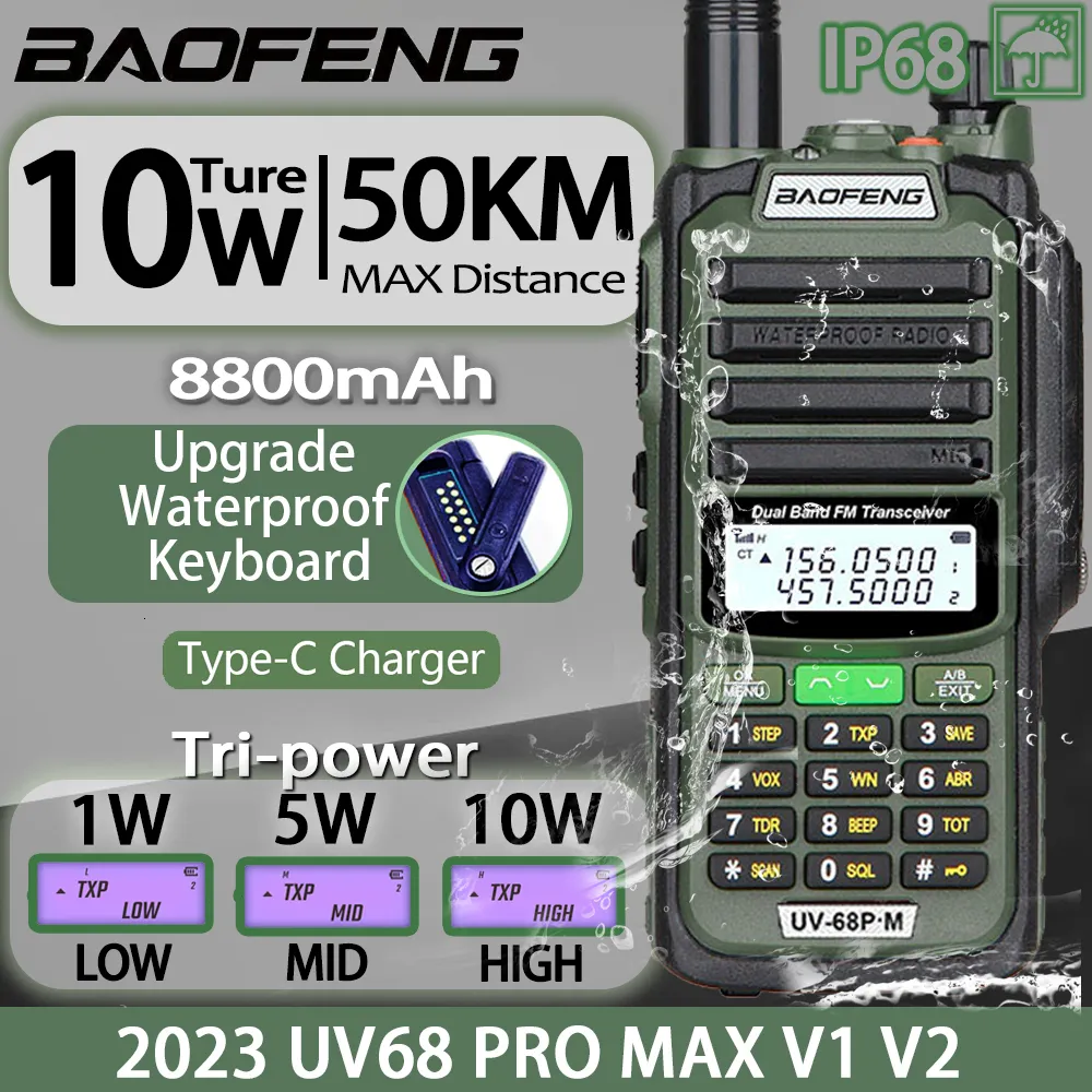 Walkie talkie baofeng uv68 pro max v2 ​​10w ip68 vattentät högeffekt CB skinka lång räckvidd bärbar tvåvägs radiojakt 230830