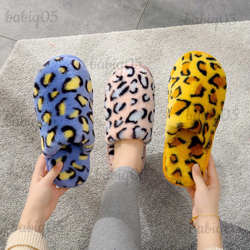 Slippers New Couple Slippers Non slip Plush Cotton Slippers Men's Home Warm Leopard Print Slippers Women babiq05