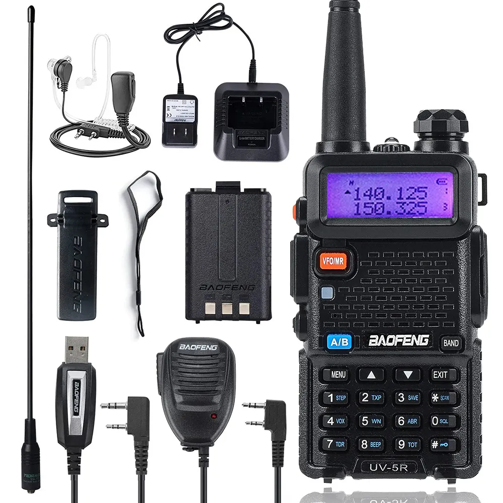 Walkie Talkie Baofeng UV5R 5W8W 듀얼 밴드 두 방향 라디오 VHFUHF 136174MHZ 400520MHz FM 이어 피스 230830 휴대용 트랜시버