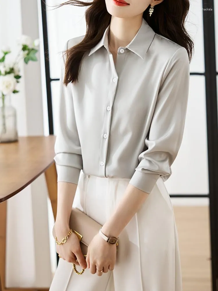 Women's Blouses Long Sleeve Solid Shirts For Women Slim OL Elegant Bottoming Chiffon Office Ladies Fashion Work Wear Tops