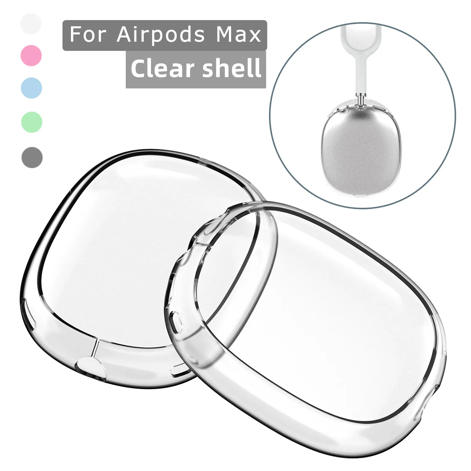 Clear Shell For Max Air Pods Max hörlurar Tillbehör Transparent TPU -skal Solid Silikon Vattentät skyddsfodral Max Hörlurar Fodral