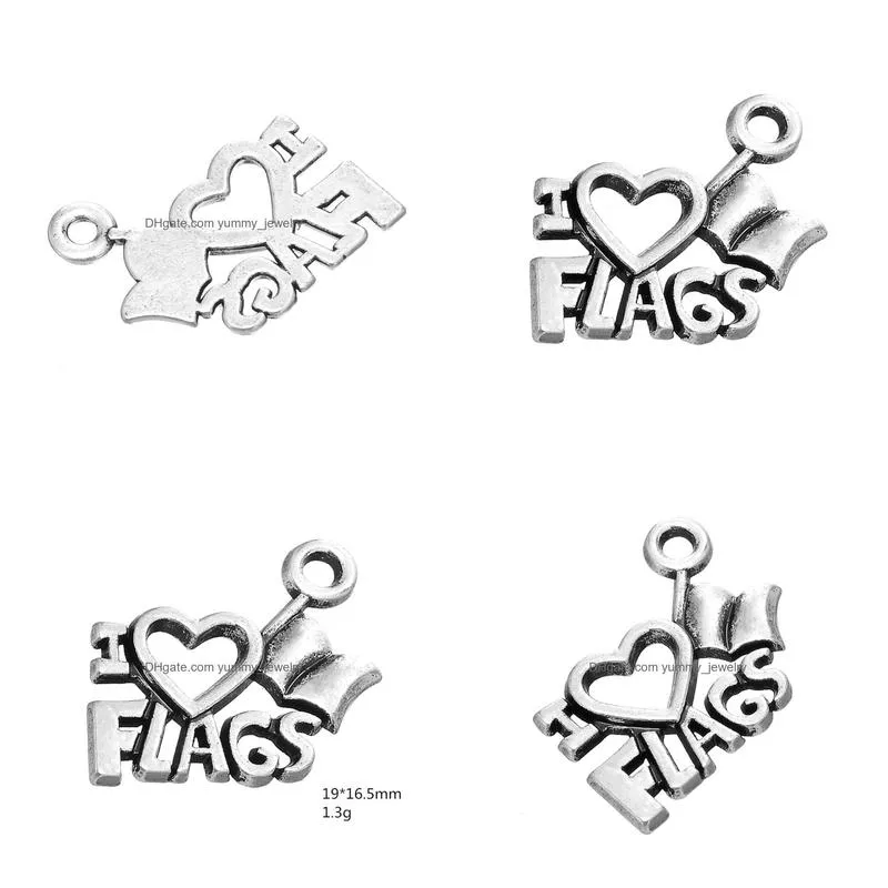 Charms New Fashion Easy To Diy 30Pcs Tibetan Sier Plated I Love Flags Accessory Charm Jewelry Making Fit For Necklace Or Drop Delivery Dhhyz