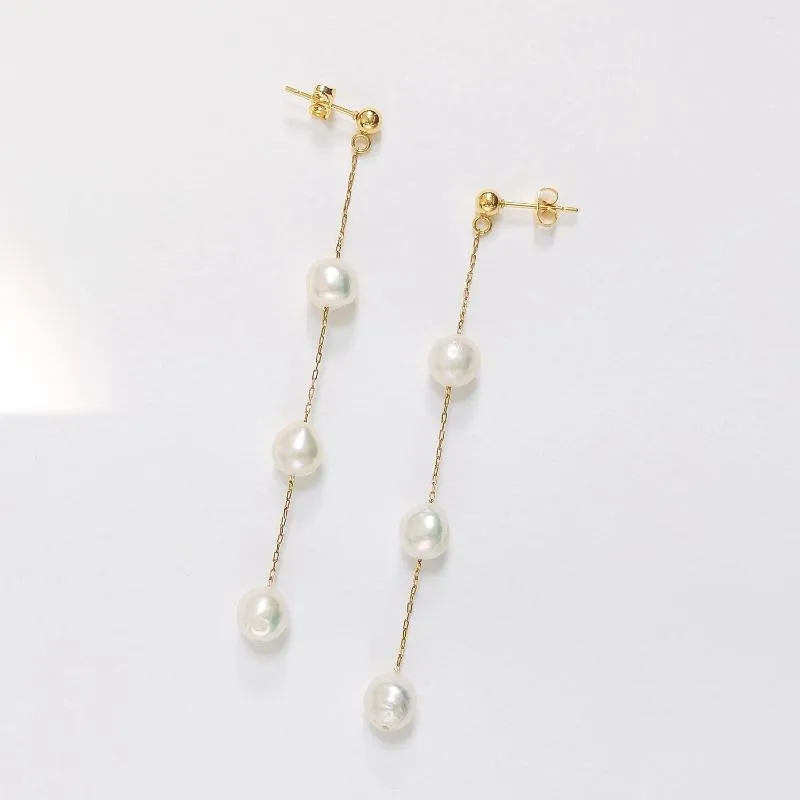 Stud Earrings Lii Ji Freshwater Pearl Stainless Steel Edison Gold Color Long Tassel For Female Party Wedding