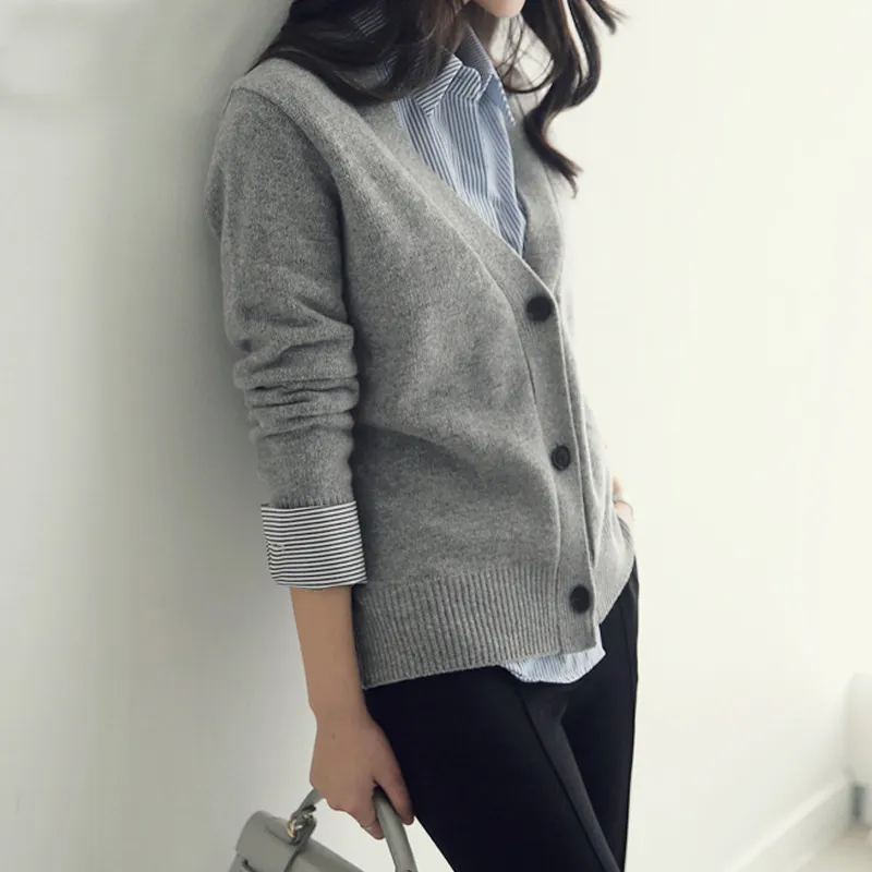 Women's Sweaters Basic Brief V Neck Cardigan Sweater Women Knitted Cardigans Black Grey Beige S-2XL 230831