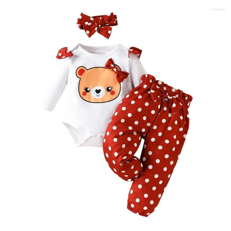 Clothing Sets Born Infant Pants Set Baby Girl Bear Print Long Sleeve Romper And Dot Bowknot Outfits Girls