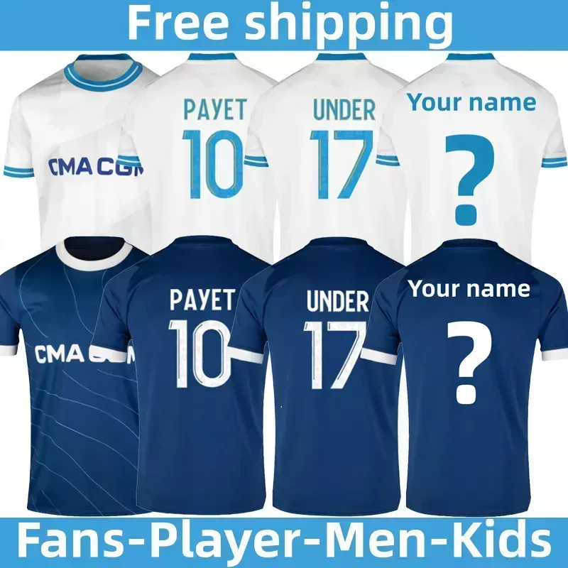 23/24 OM Fans Player version hommes enfants Maillot de foot kits ensembles Accueil troisième maillots de football PAYET MBEMBA SOUS maillots de football enfant