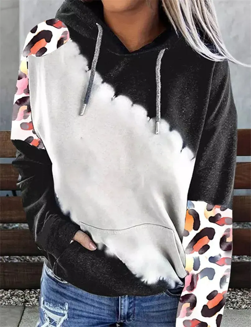Custom Printed Logo Bleached Hoodie Blanks Tie Dye Pullover Sweater