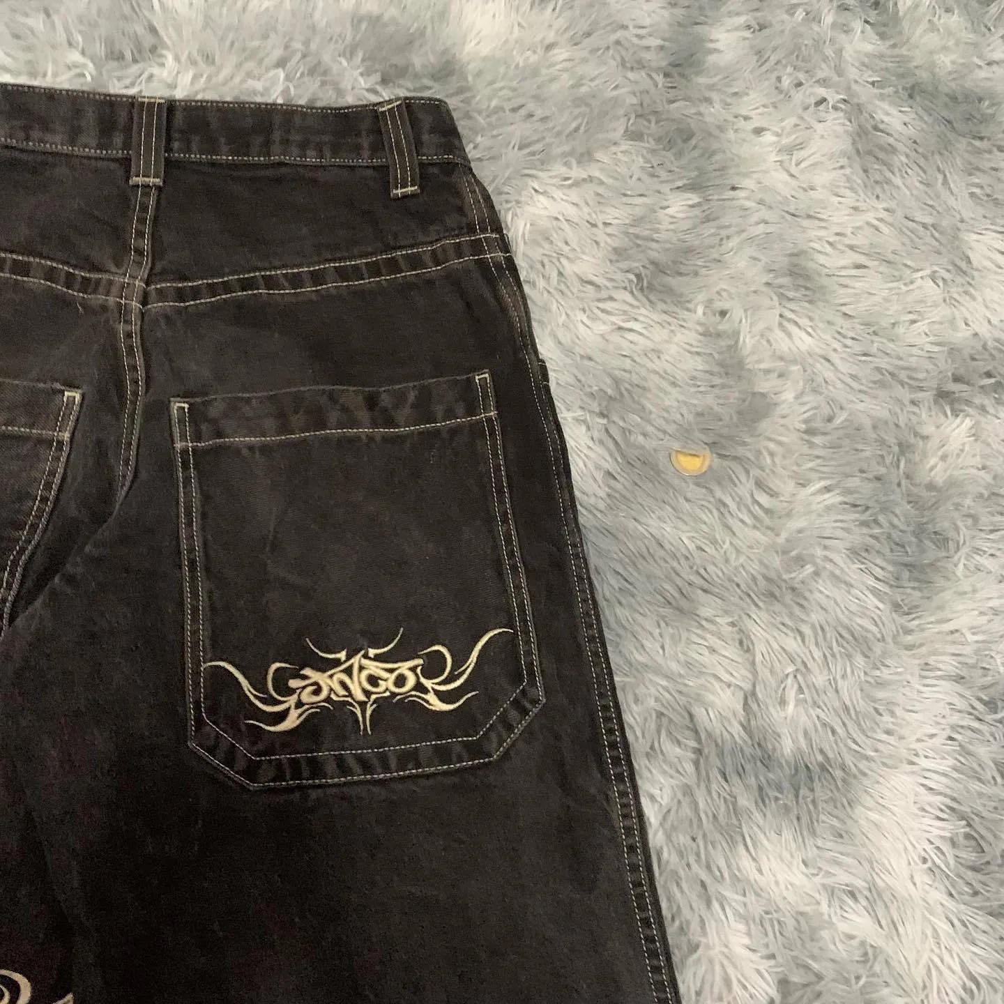 JNCO Y2K Hip Hop Graphic Print Gothic Black Baggy Jeans JNCO Y2K Hip Hop Graphic Print Gothic Black Baggy Jeans