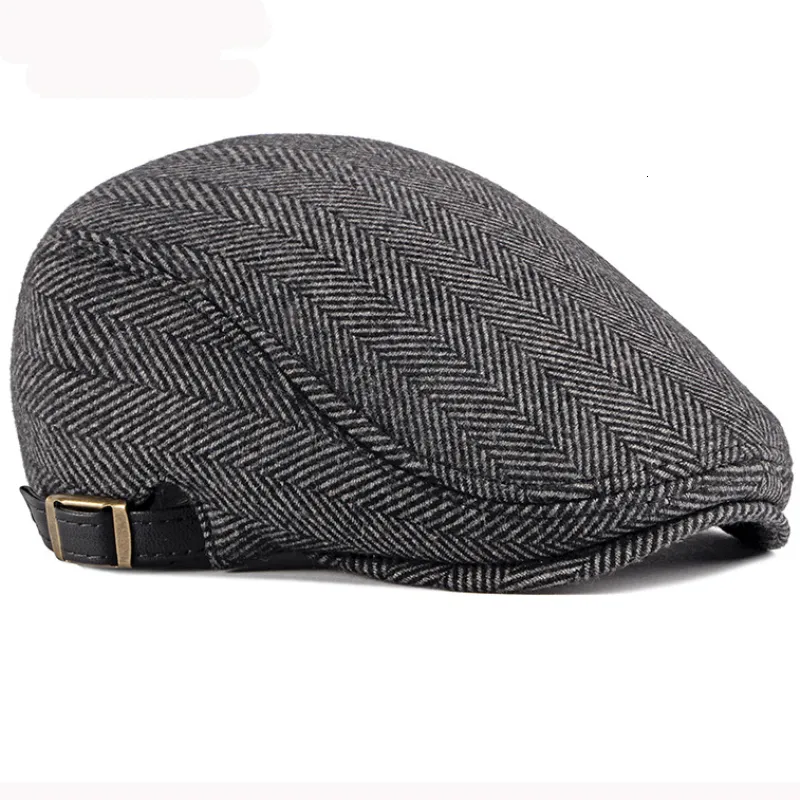 Berets HT2888 Homens de Alta Qualidade Outono Inverno Lã Chapéu Listrado Ivy Sboy Flat Cap Artist Painter Masculino Boina Ajustável 230830