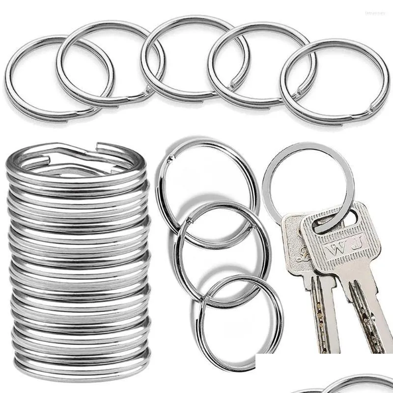 Chaveiros Lanyards 10/25 Pcs Sier Banhado Metal Chaveiro Anel Split Keyfob Chave Titular Anéis Mulheres Homens DIY Acessórios Atacado Drop D DHRMM