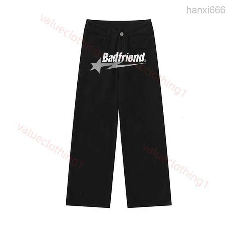 Bad Friend Streetwear Y2k Straight Printed for Oversized Casual Wide-leg Retro Hip Hop