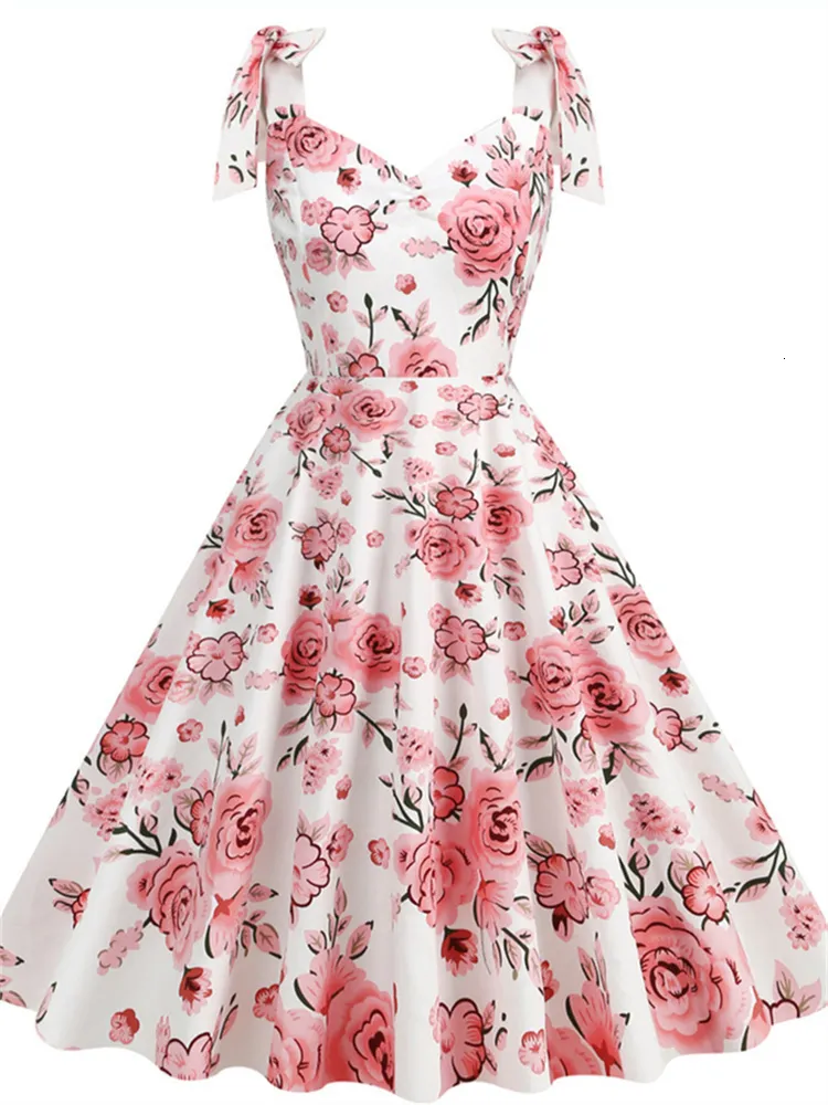 Robes décontractées de base 2023 Mode Femmes Robe d'été Rétro Années 50 Années 60 Robe Femme Rockabilly Pinup Party Robes Élégant Floral Bureau 230830