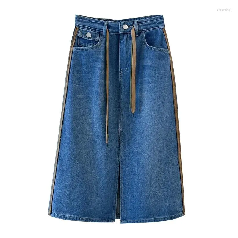 Skirts Denim Skirt Half Length Female Mid 2023 Spring/ssummer Fashion Split High Waisted A-line