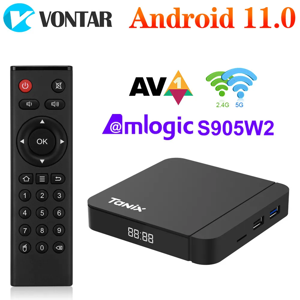 Ustaw górne pole tanix W2 Smart TV Box Android 11 Amlogic S905W2 4GB 64 GB Obsługa AV1 Dual Wi -Fi Media Playbox Set TVbox Town Box 32GB 2GB 16GB 230831