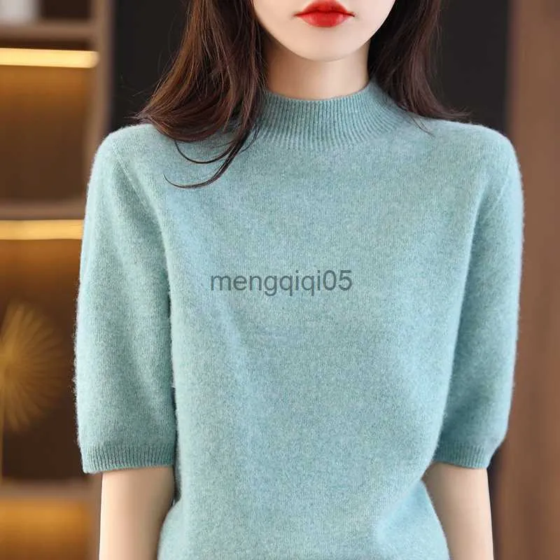 Kvinnors tröjor Turtleneck Knitwears Cashmere Sweater Women's Knitted Pullover Merino Wool Short Sleeve 2023 New Female Clothing Jumper Top HKD230831