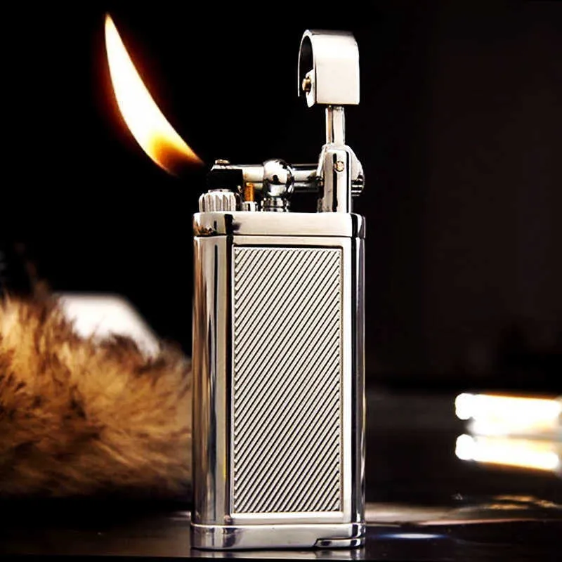 Genuine Oblique SPUNK Cigarette Cigar Pipe Metal Lighter with Tobacco Tamper Personality Retro Rocker Arm No Gas Gift LHRT