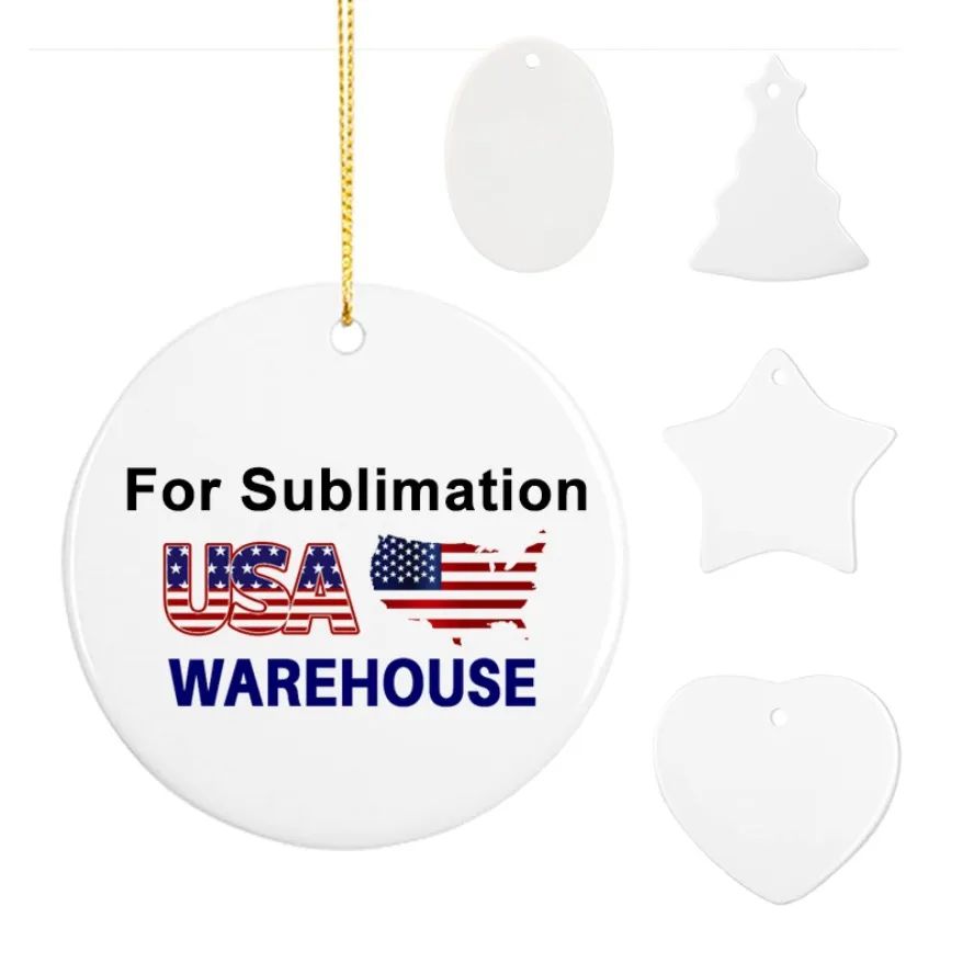 Sublimatable Outdoor Holiday Indoor Hanging Home Decoration Blanks Sublimation Christmas Ceramic Ornaments