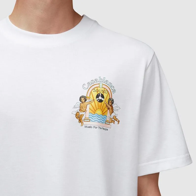 Camiseta casual com estampa preta e branca masculina e feminina de algodão de alta qualidade manga curta