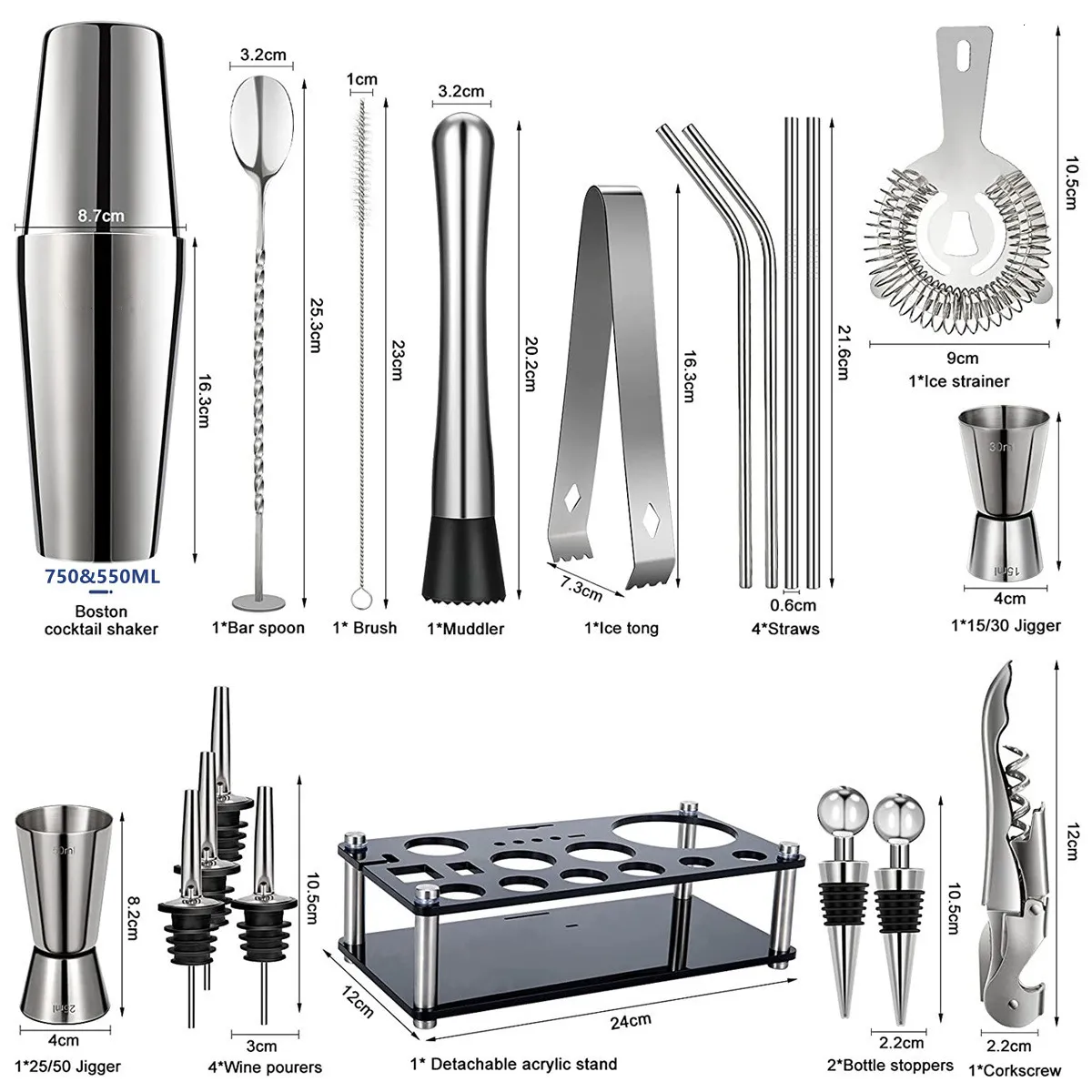 Outils De Bar Boston Cocktail Shaker Set 20 Pièces Kit De Barman Pour  Boisson À La Maison Vin Martini Mélangeur Outil 550 750ML 230830 Du 40,51 €